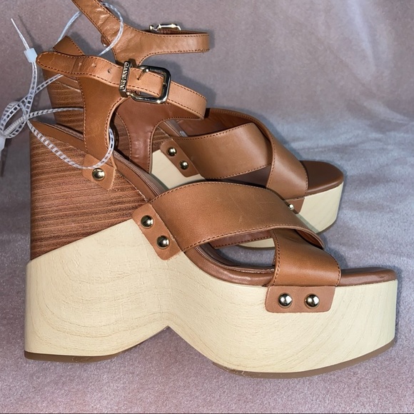 NWT Gianni Bini Maroew Double Banded Wood Wedges - Picture 4 of 6